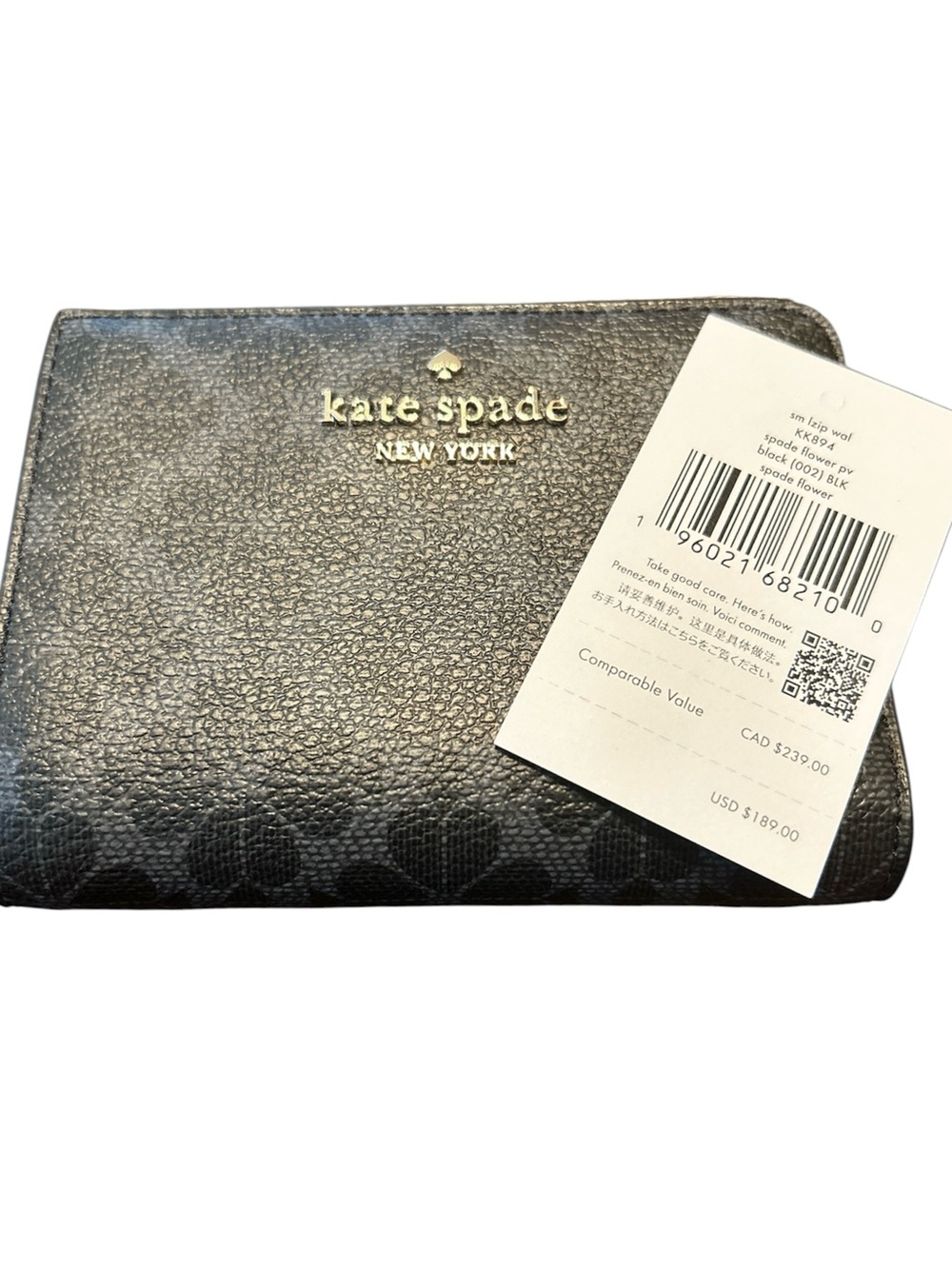 kate spade Black Textured Logo Compact Wallet
